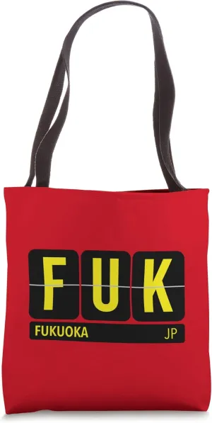 FUK Fukuoka Japan Travel Souvenir Yellow Text Tote Bag