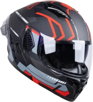 Full Face Modular Motorcycle Helmets Dual Visor Flip up DOT Approved Racing Street Bike Motocross Helmet for Adults (Matt Black/Red, Large)