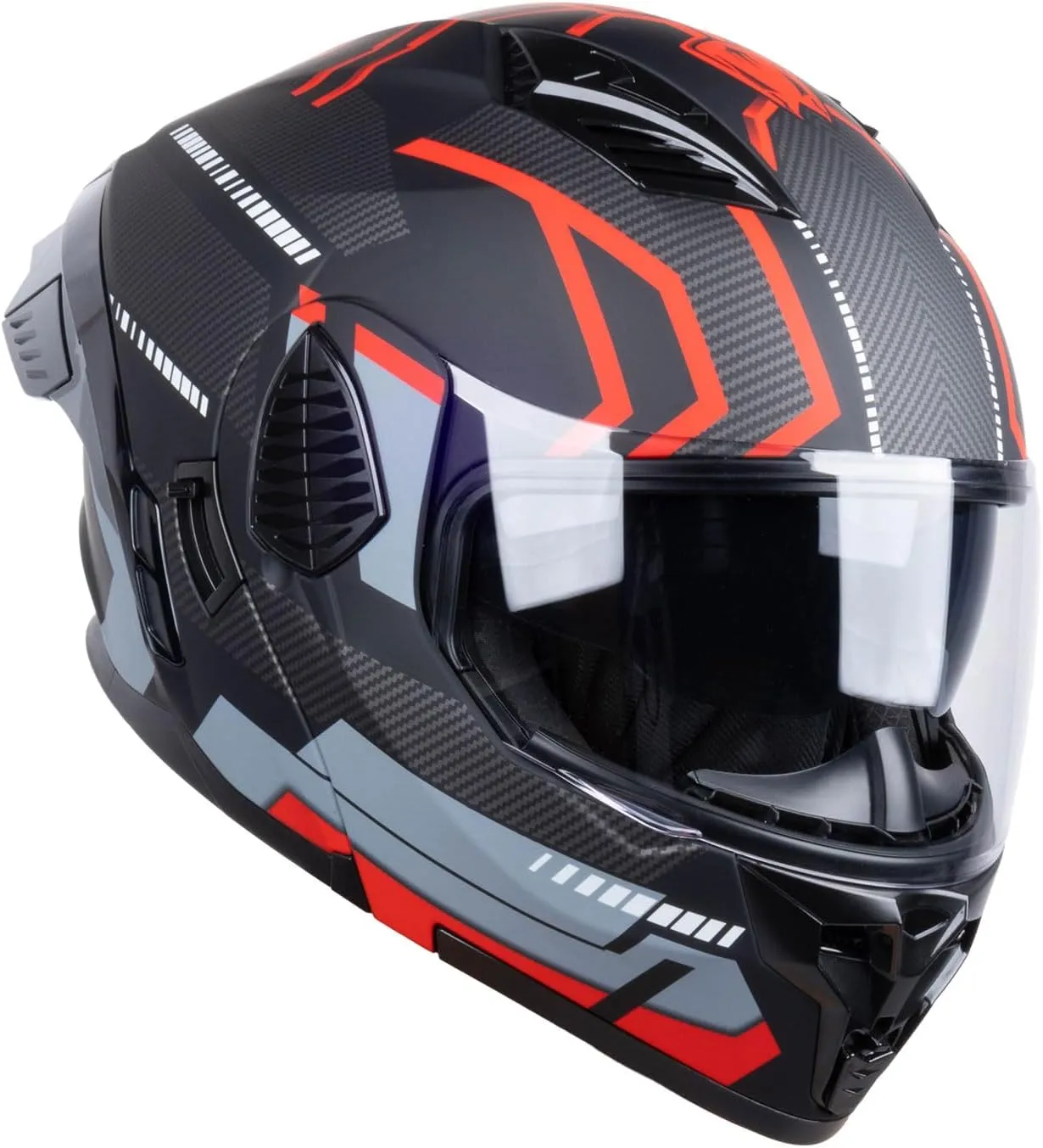 Full Face Modular Motorcycle Helmets Dual Visor Flip up DOT Approved Racing Street Bike Motocross Helmet for Adults (Matt Black/Red, Large)