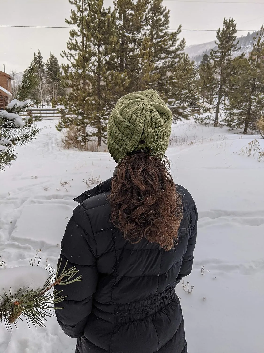 Funky Junque Beanie for Women Winter Hats Ponytail Hole Criss Cross Hat Messy Bun High Ponytail Knit Cap Runners Gifts