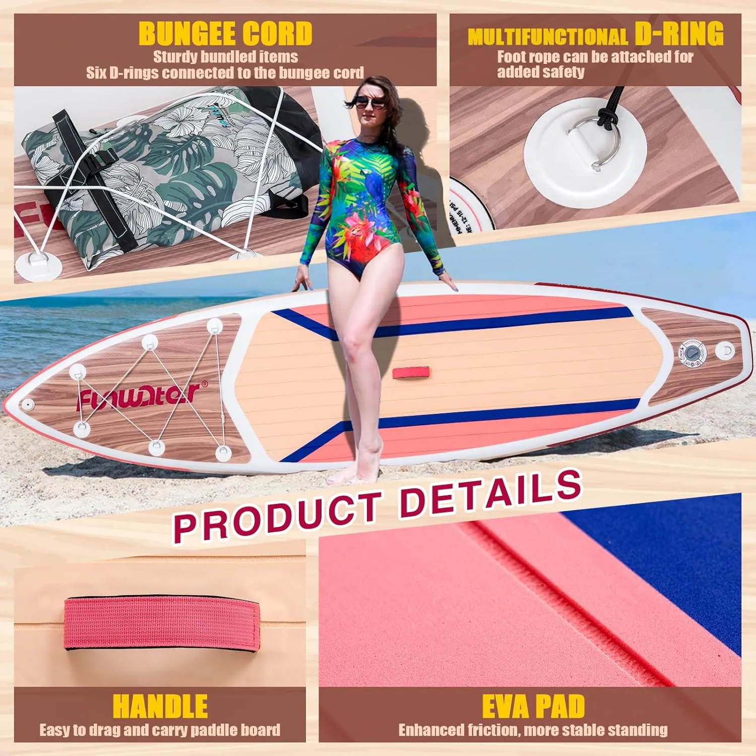 FunWater Inflatable Stand Up Paddle Board with Premium SUP Paddleboard Accessories, Wide Stable Anti-Slip EVA Deck, 11'/10'6" Paddle Boards for Adults & Youth of All Skill Levels