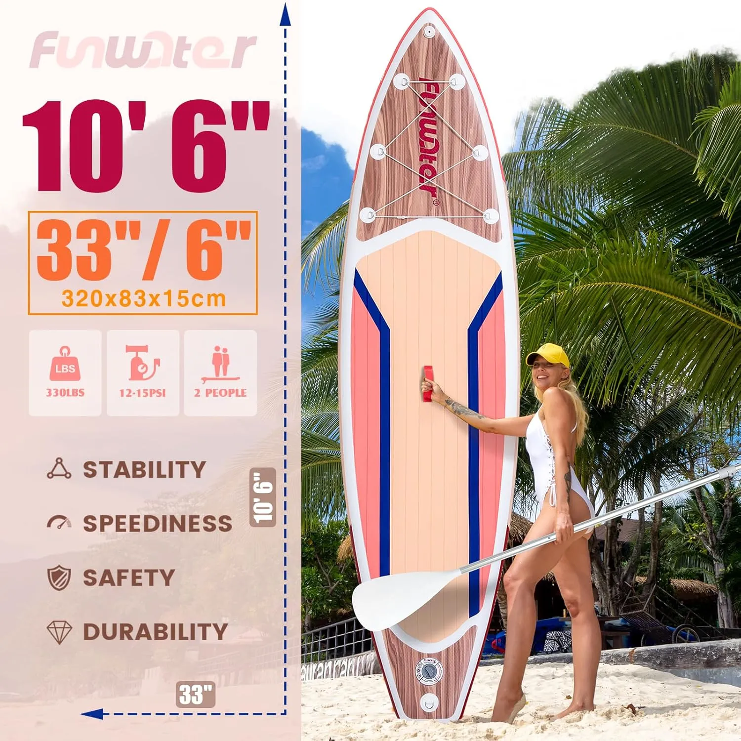 FunWater Inflatable Stand Up Paddle Board with Premium SUP Paddleboard Accessories, Wide Stable Anti-Slip EVA Deck, 11'/10'6" Paddle Boards for Adults & Youth of All Skill Levels