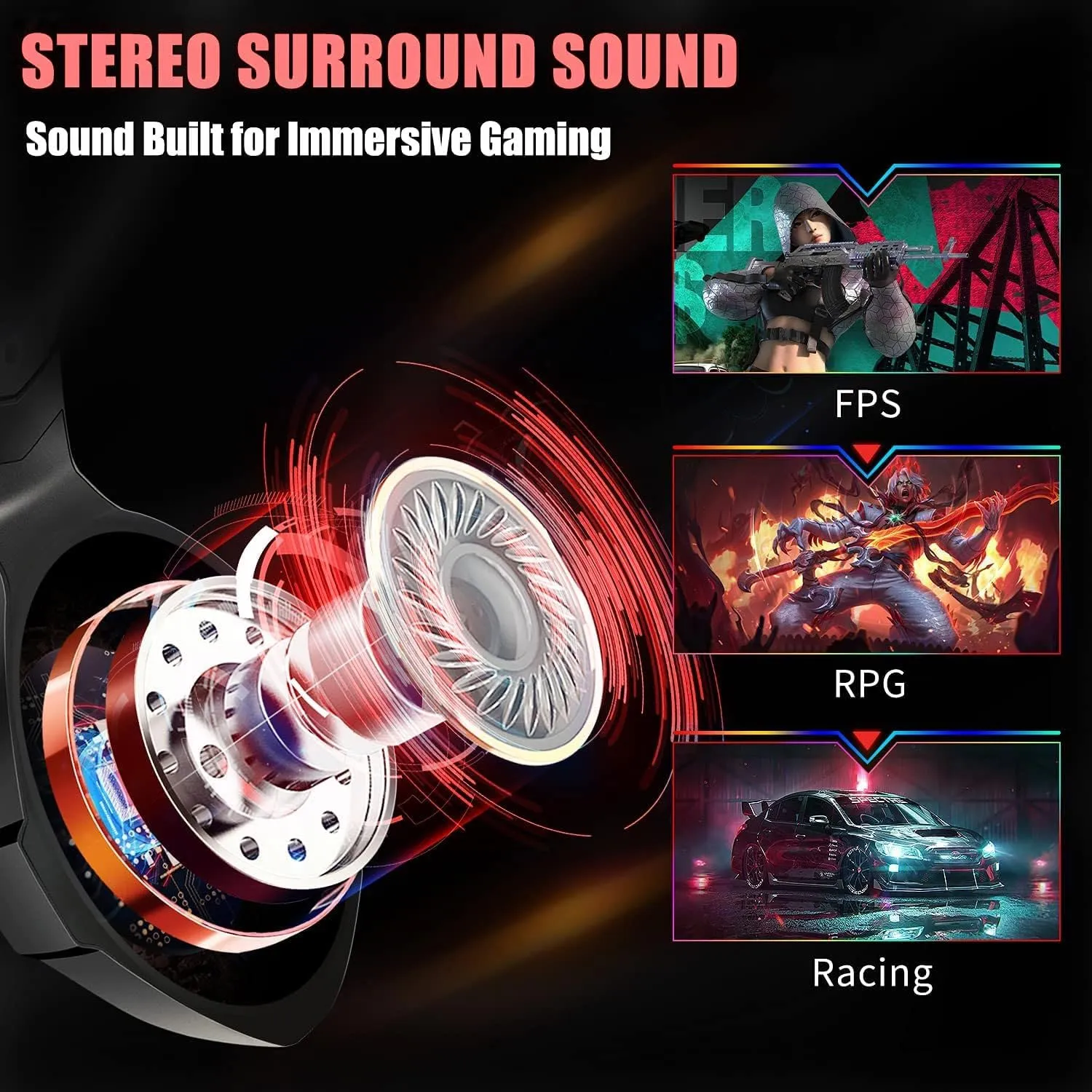 Gaming Headset for PC, Ps4, Ps5, Xbox Headset with 7.1 Surround Sound, Gaming Headphones with Noise Cancelling Mic RGB Light Over Ear Headphones for Xbox Series X/S, Switch -Red