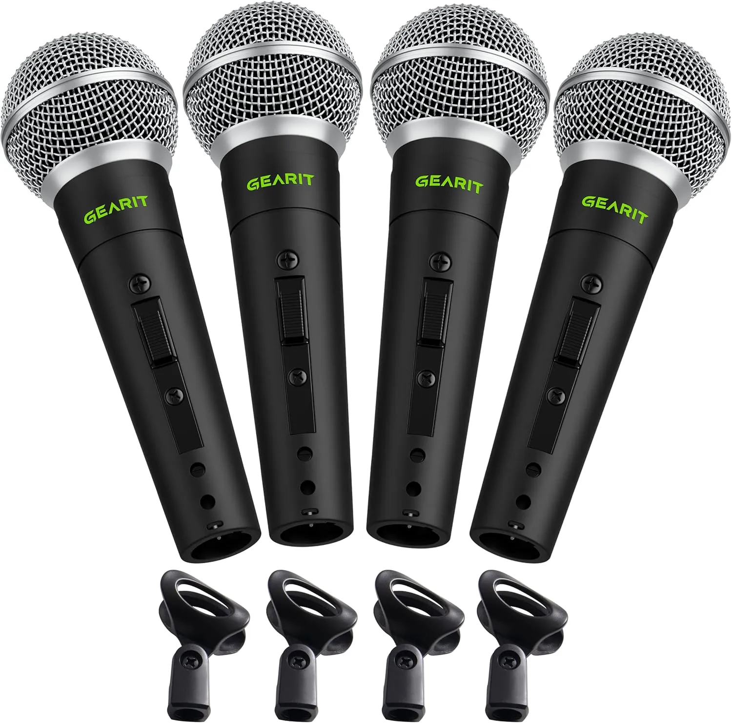GearIT Dynamic Cardioid Vocal Stage Microphone with On/Off Switch and Mic Clip (Cables Sold Separately) - 4 Pack