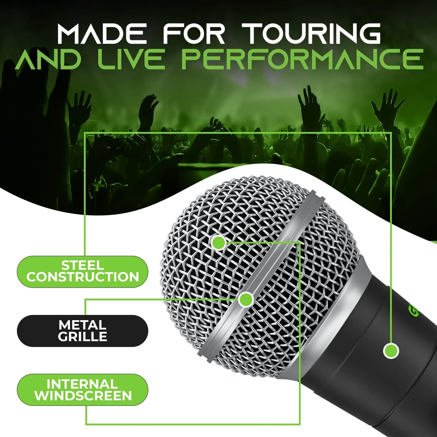 GearIT Dynamic Cardioid Vocal Stage Microphone with On/Off Switch and Mic Clip (Cables Sold Separately) - 4 Pack