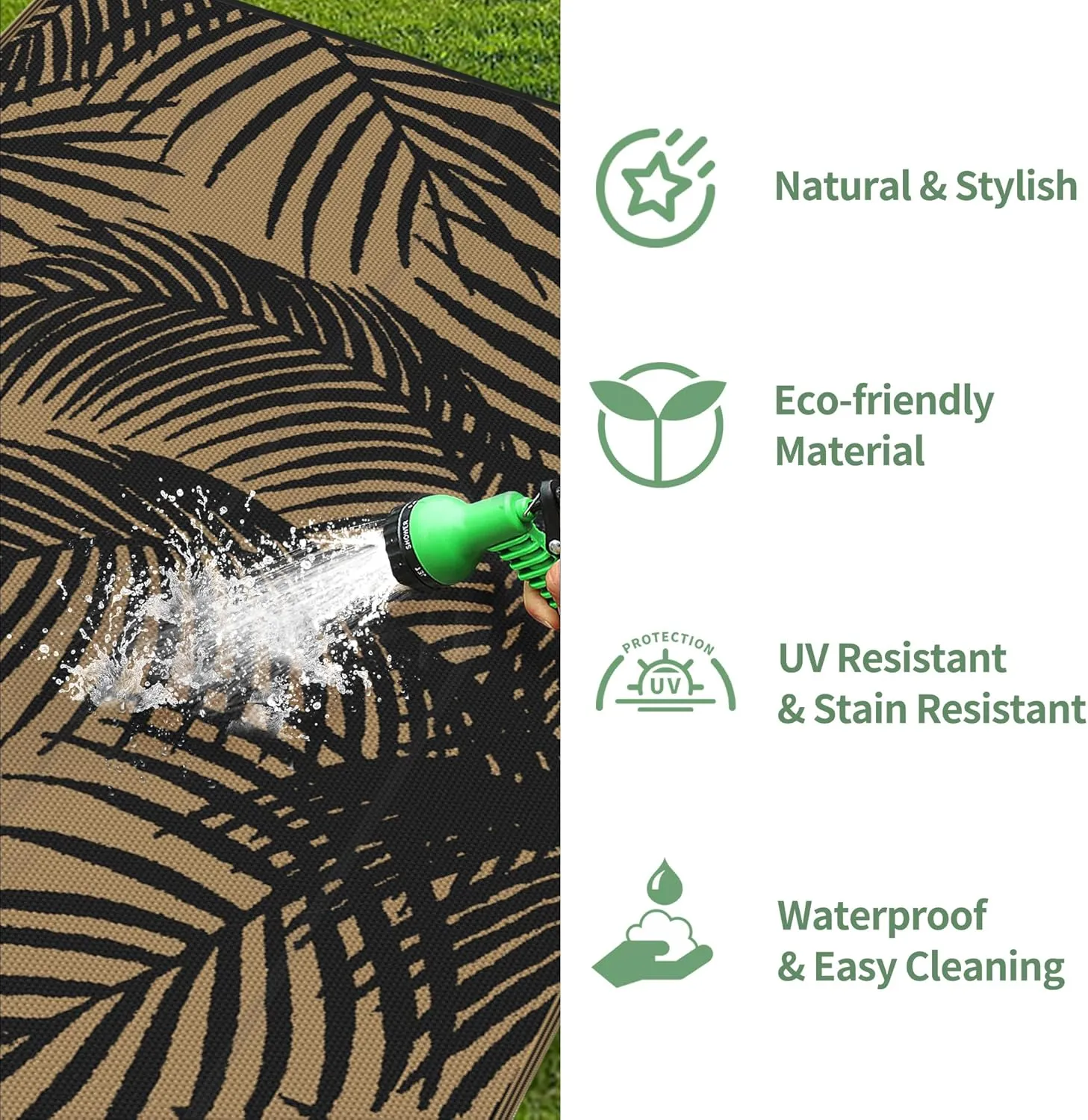GENIMO Outdoor Rug 6' x 9' Waterproof for Patio Clearance, Reversible Plastic Straw Camping Carpet, Lightweight Mats for Rv, Backyard, Deck, Porch, Picnic, Beach, Balcony, Black & Brown