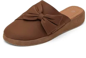 getmorebeauty Women's Cute Bow Mules Platform Clogs Closed Toe Slip-on Wedge Slides Sandals Summer Shoes
