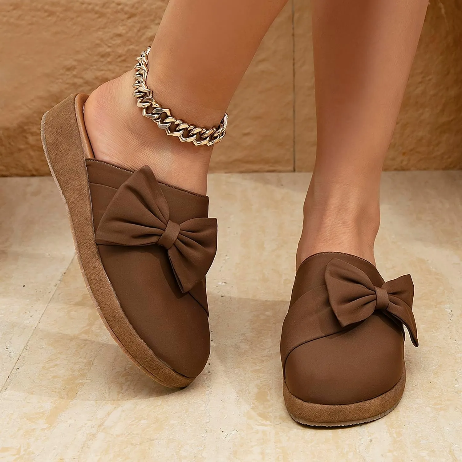 getmorebeauty Women's Cute Bow Mules Platform Clogs Closed Toe Slip-on Wedge Slides Sandals Summer Shoes