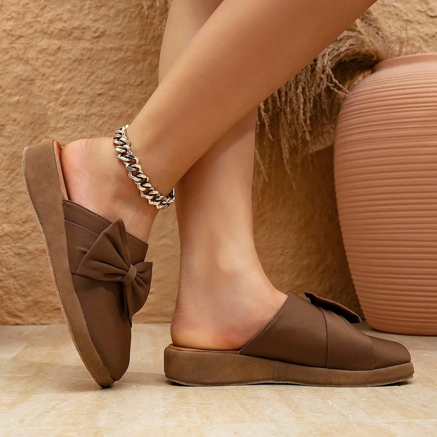 getmorebeauty Women's Cute Bow Mules Platform Clogs Closed Toe Slip-on Wedge Slides Sandals Summer Shoes