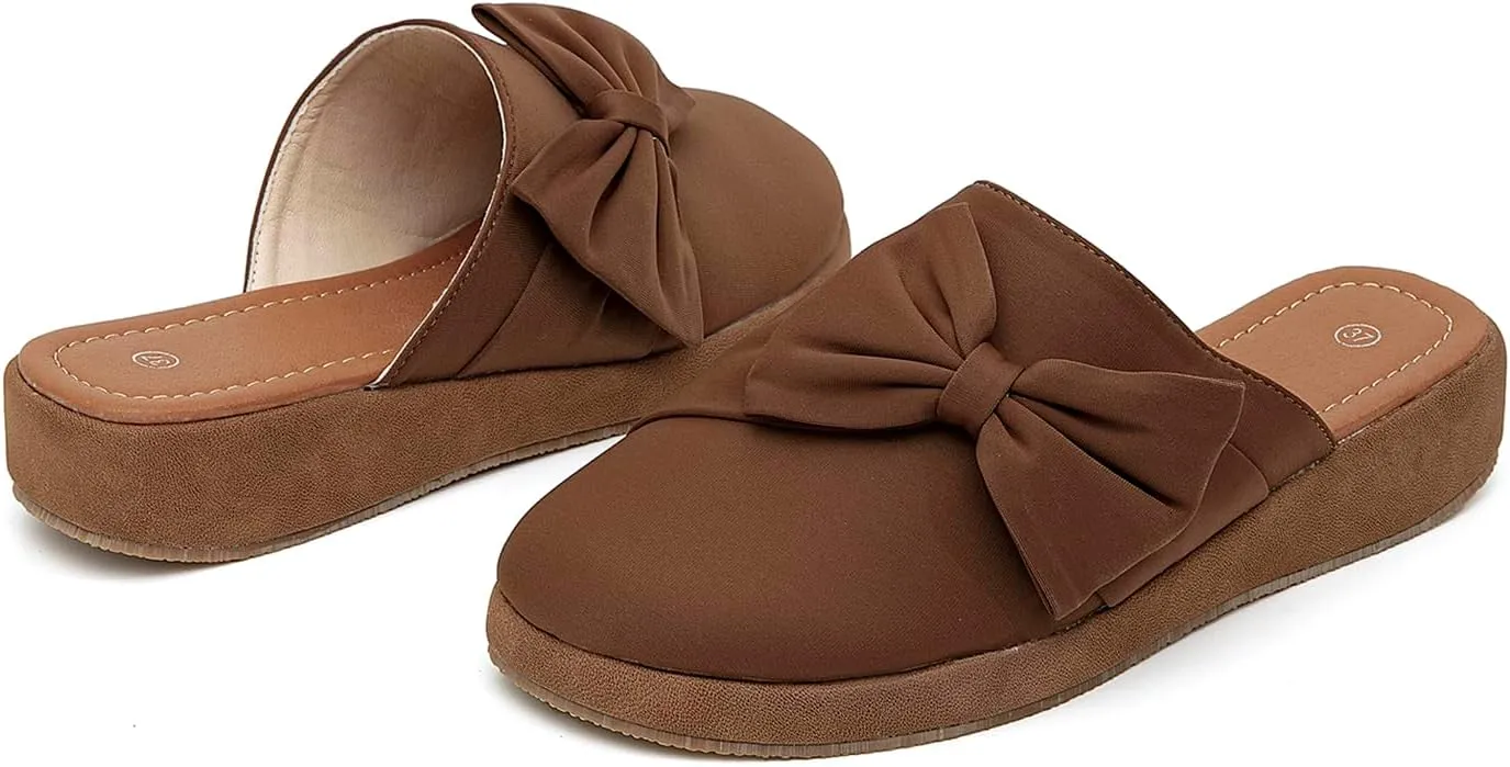getmorebeauty Women's Cute Bow Mules Platform Clogs Closed Toe Slip-on Wedge Slides Sandals Summer Shoes