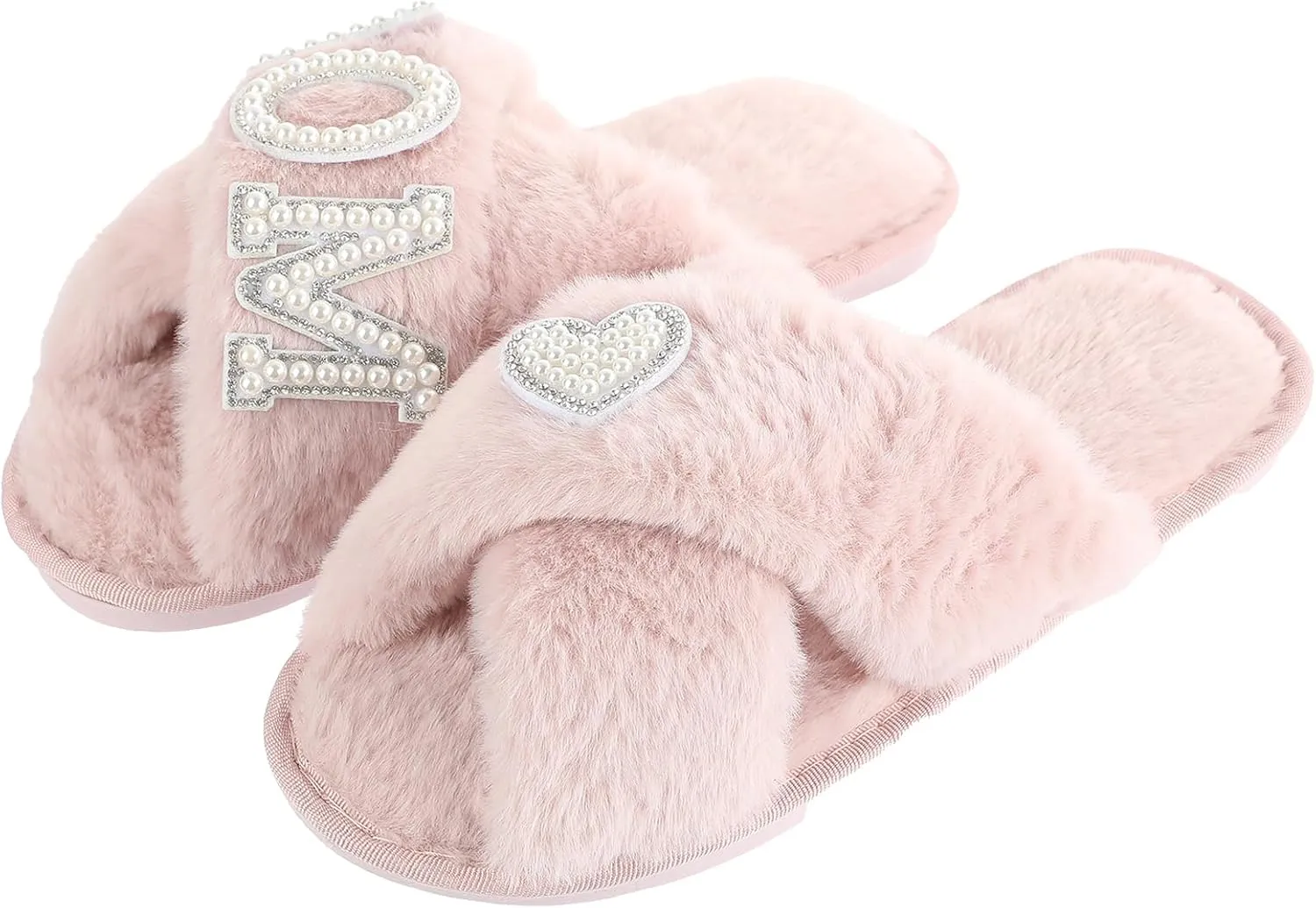 Gifts for Mom from Daughter Son Cozy Fuzzy House Slippers with Heart Pearls for Women Mothers Day Gifts