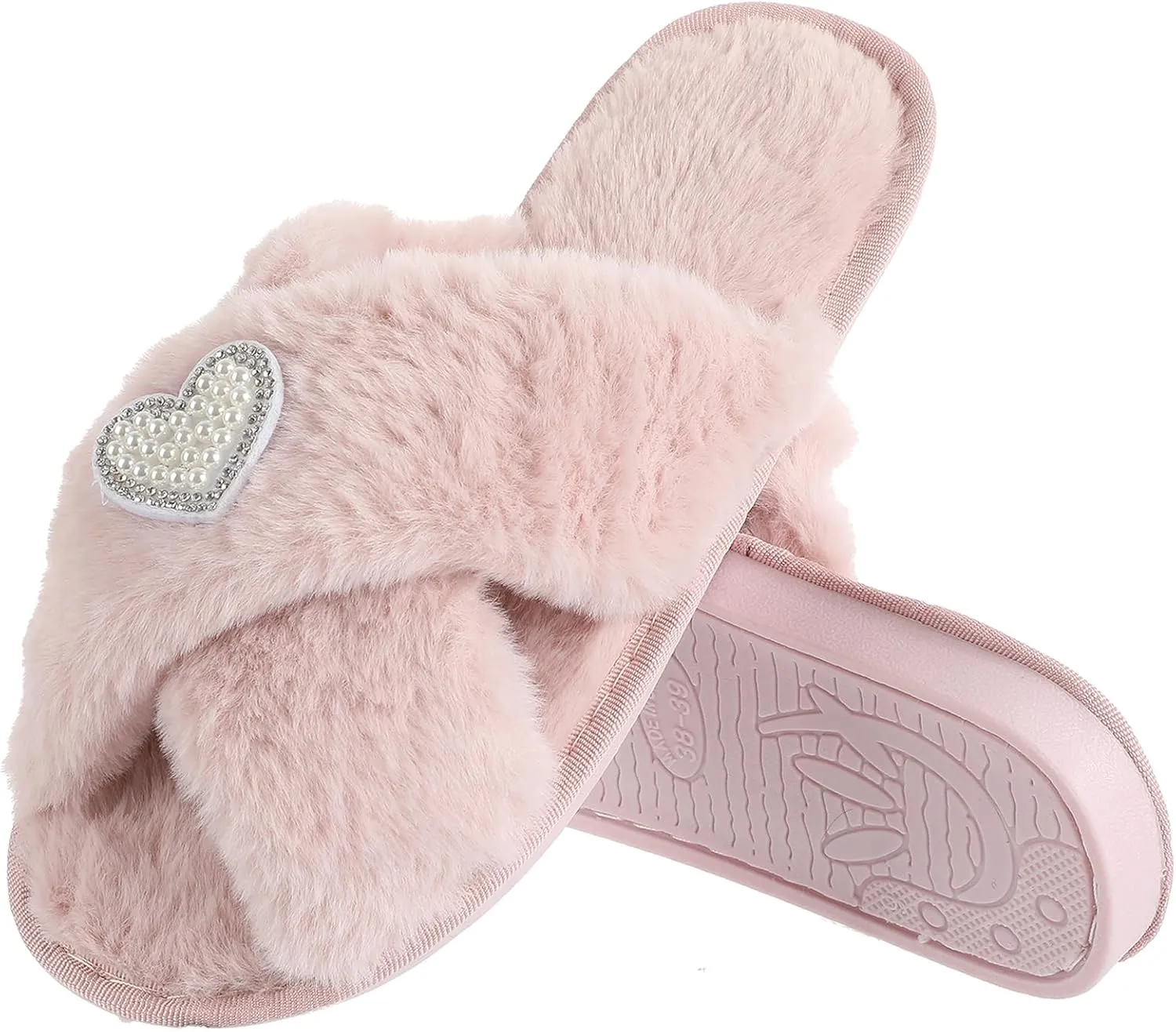 Gifts for Mom from Daughter Son Cozy Fuzzy House Slippers with Heart Pearls for Women Mothers Day Gifts