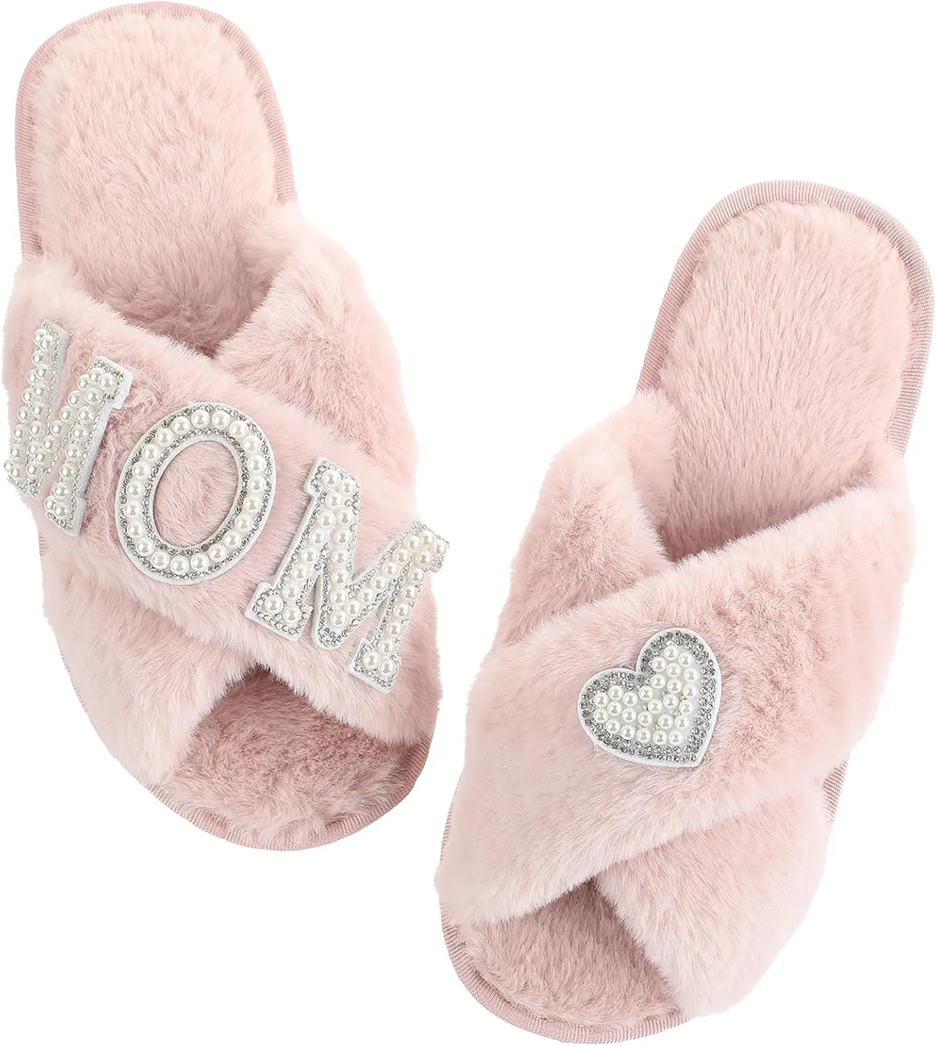 Gifts for Mom from Daughter Son Cozy Fuzzy House Slippers with Heart Pearls for Women Mothers Day Gifts