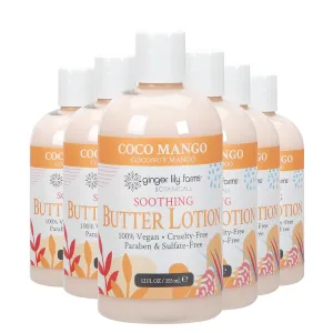 Ginger Lily Farms Botanicals Soothing Butter Lotion for Dry Skin, Coco Mango, 100% Vegan & Cruelty-Free, Coconut Mango Scent, 12 Fl Oz (Pack of 6)