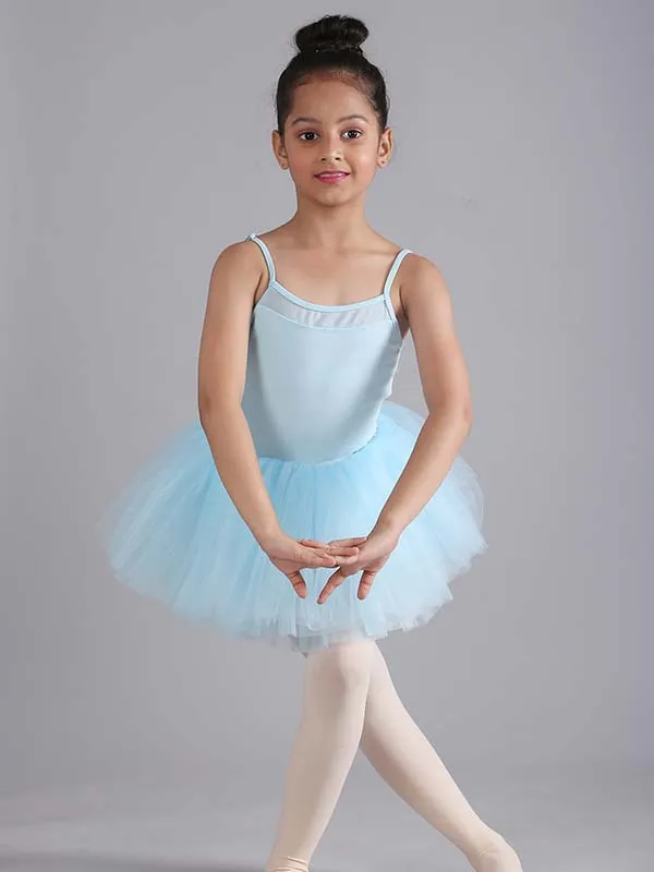 Girls Camisole Mesh Design Blue Ballet Dance Leotard Tutu Dress