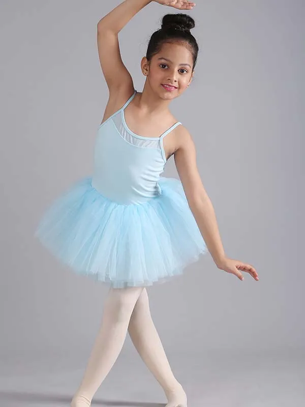 Girls Camisole Mesh Design Blue Ballet Dance Leotard Tutu Dress