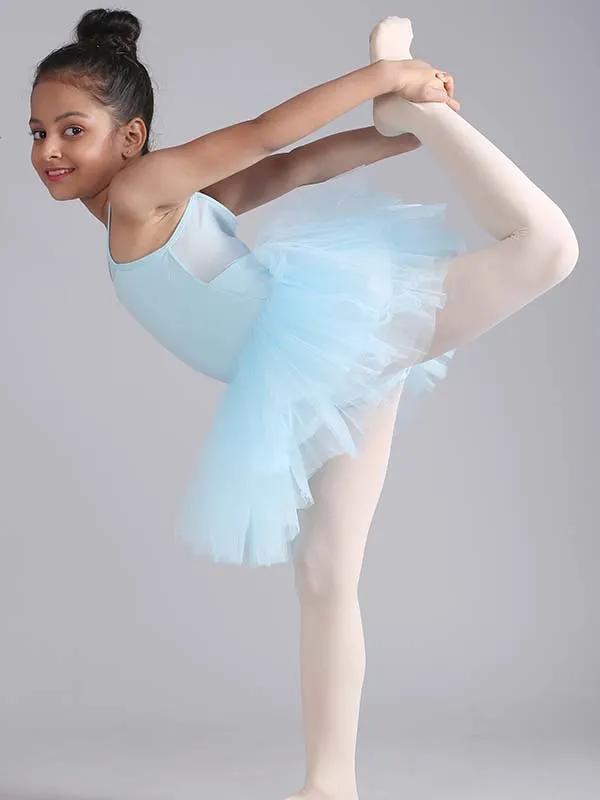 Girls Camisole Mesh Design Blue Ballet Dance Leotard Tutu Dress