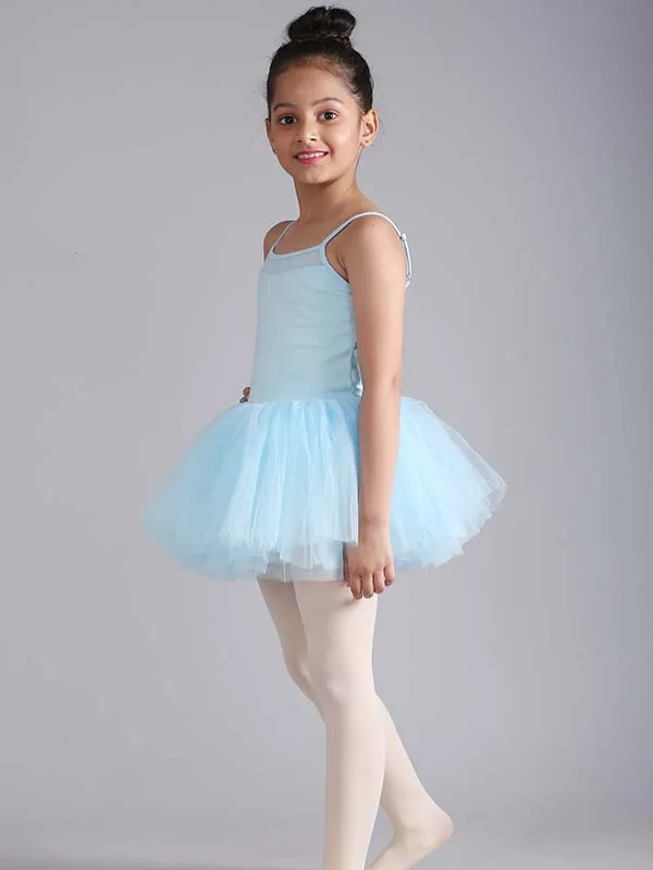 Girls Camisole Mesh Design Blue Ballet Dance Leotard Tutu Dress