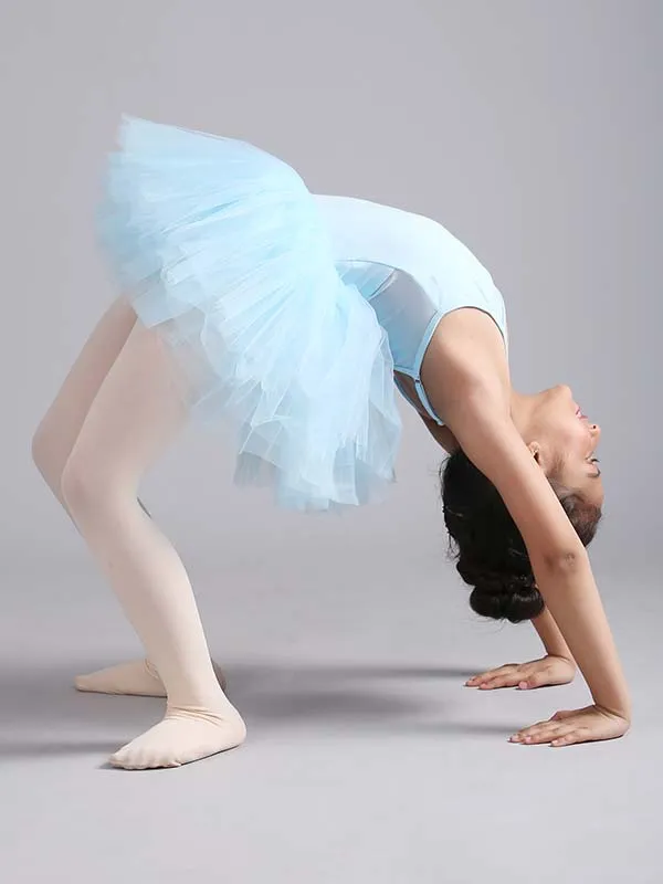 Girls Camisole Mesh Design Blue Ballet Dance Leotard Tutu Dress