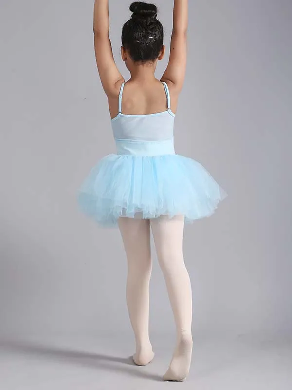 Girls Camisole Mesh Design Blue Ballet Dance Leotard Tutu Dress