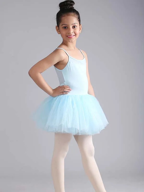 Girls Camisole Mesh Design Blue Ballet Dance Leotard Tutu Dress