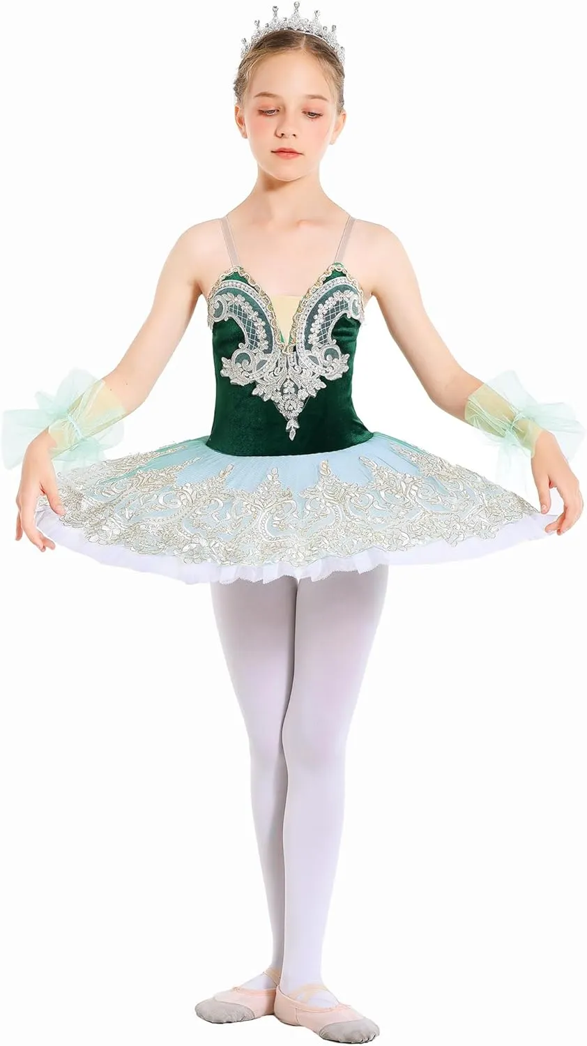 Girl's Camisole Skirted Leotard Ballet Lace Sequin Tutu Swan Costumes Competition Skirt Dress