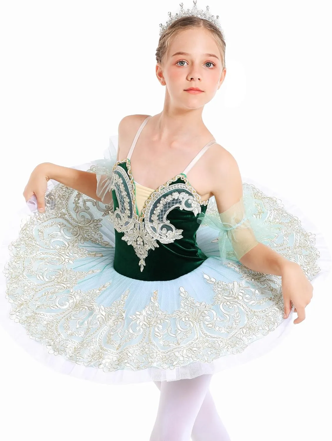 Girl's Camisole Skirted Leotard Ballet Lace Sequin Tutu Swan Costumes Competition Skirt Dress