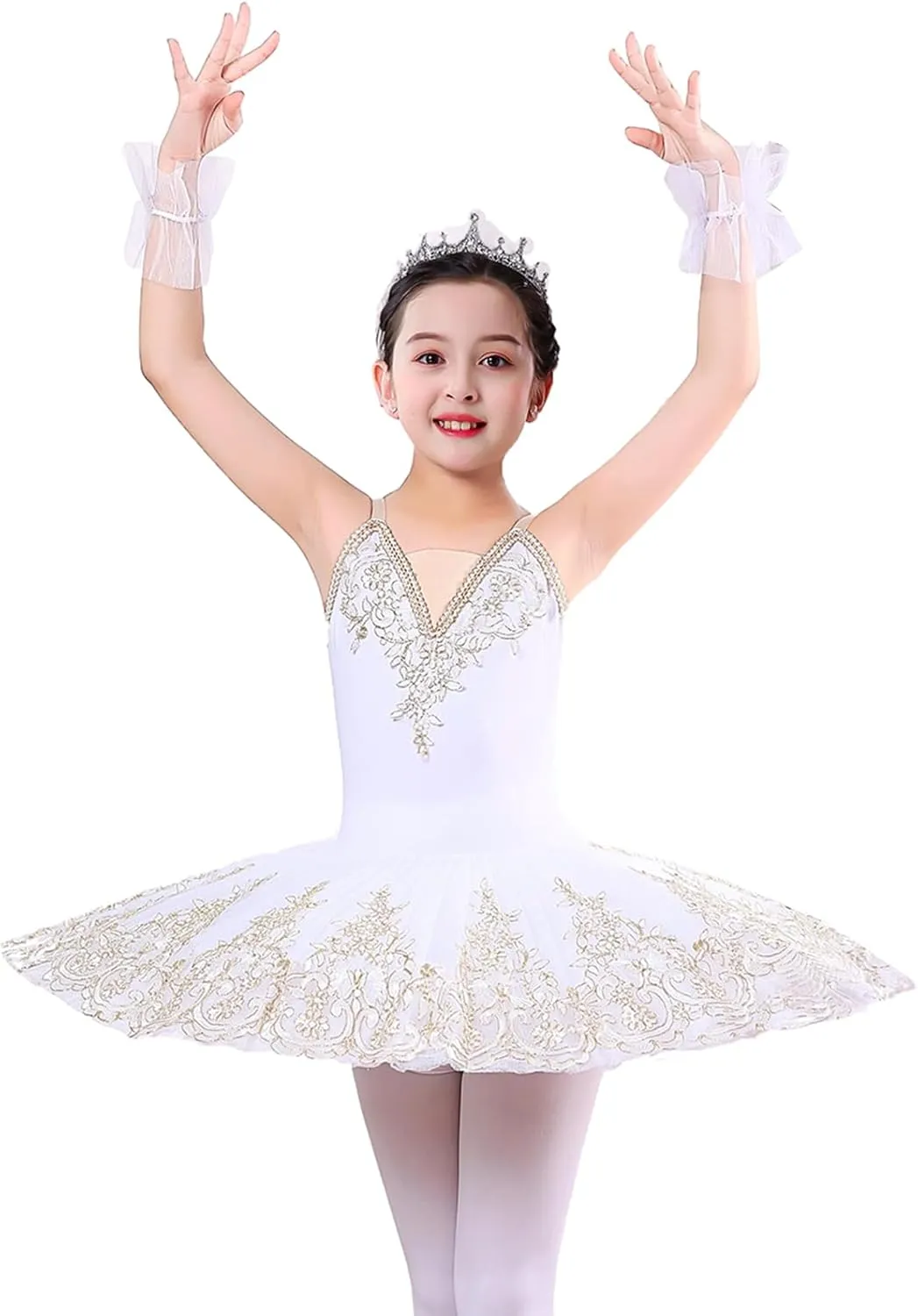 Girl's Camisole Skirted Leotard Ballet Lace Sequin Tutu Swan Costumes Competition Skirt Dress
