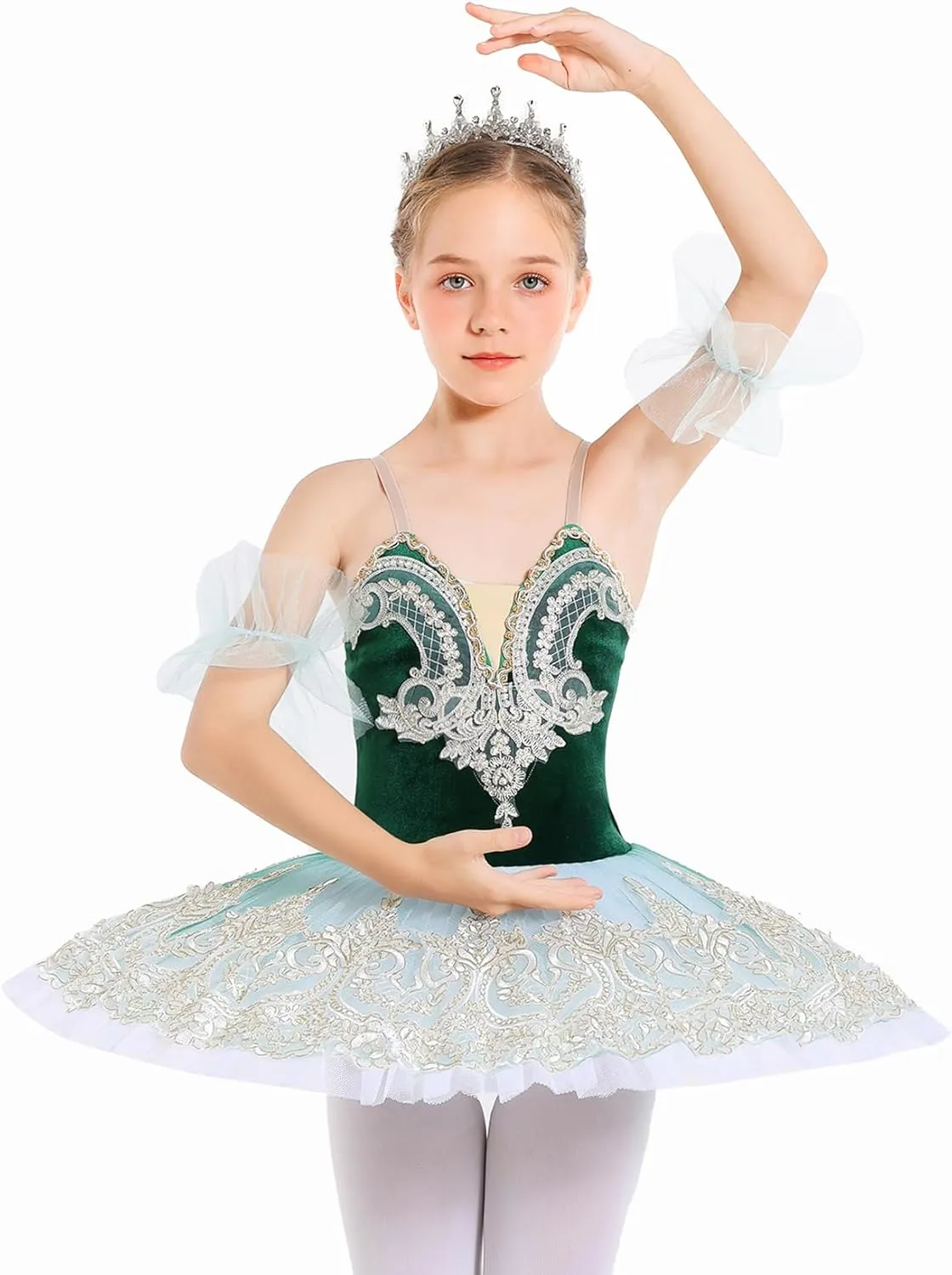 Girl's Camisole Skirted Leotard Ballet Lace Sequin Tutu Swan Costumes Competition Skirt Dress