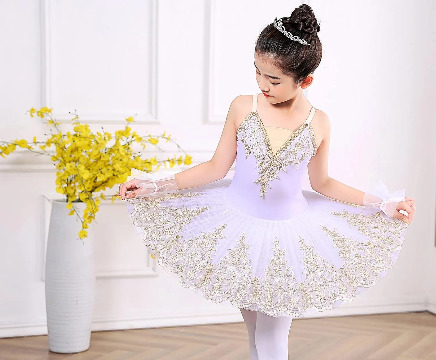 Girl's Camisole Skirted Leotard Ballet Lace Sequin Tutu Swan Costumes Competition Skirt Dress