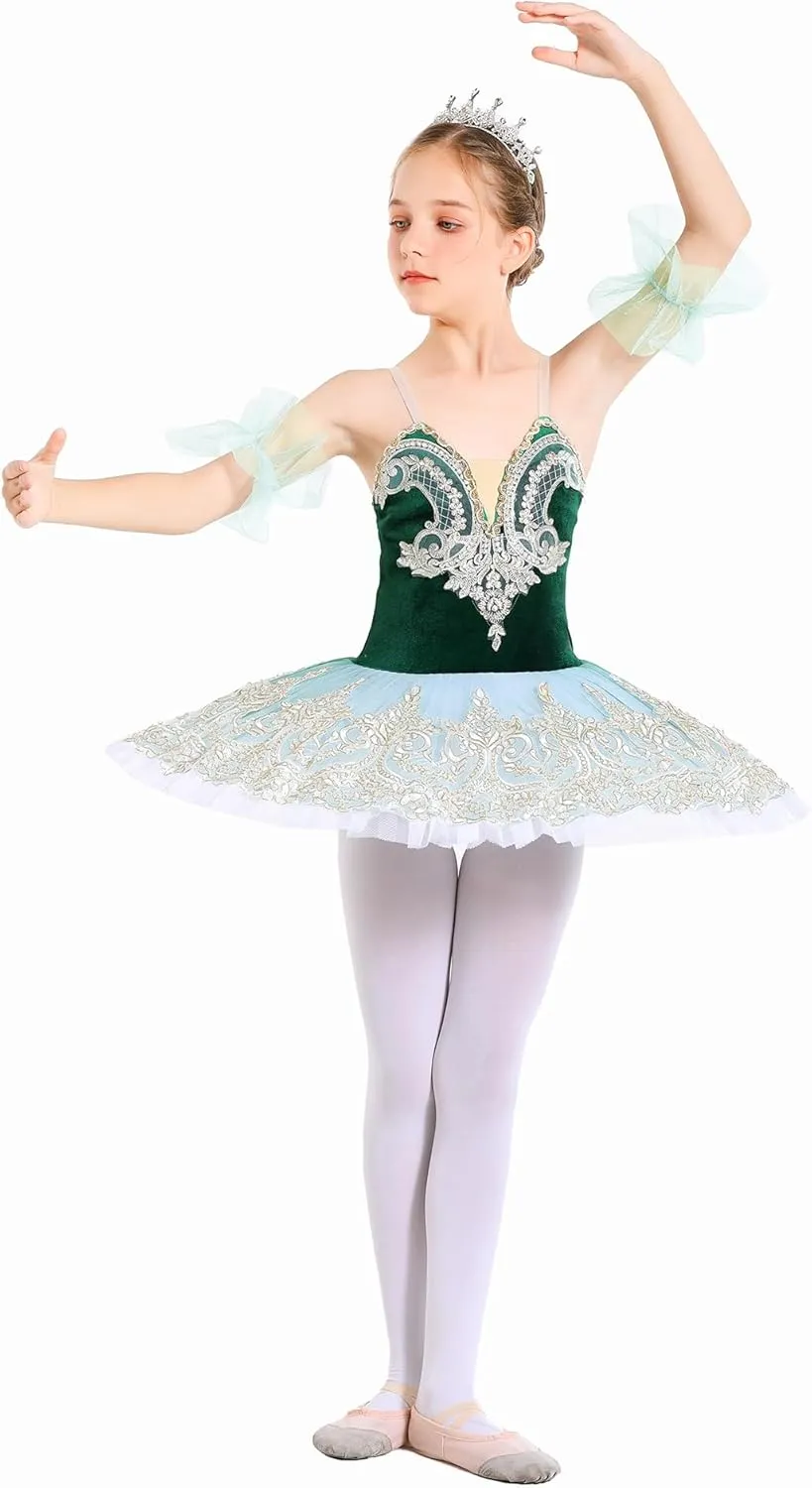 Girl's Camisole Skirted Leotard Ballet Lace Sequin Tutu Swan Costumes Competition Skirt Dress