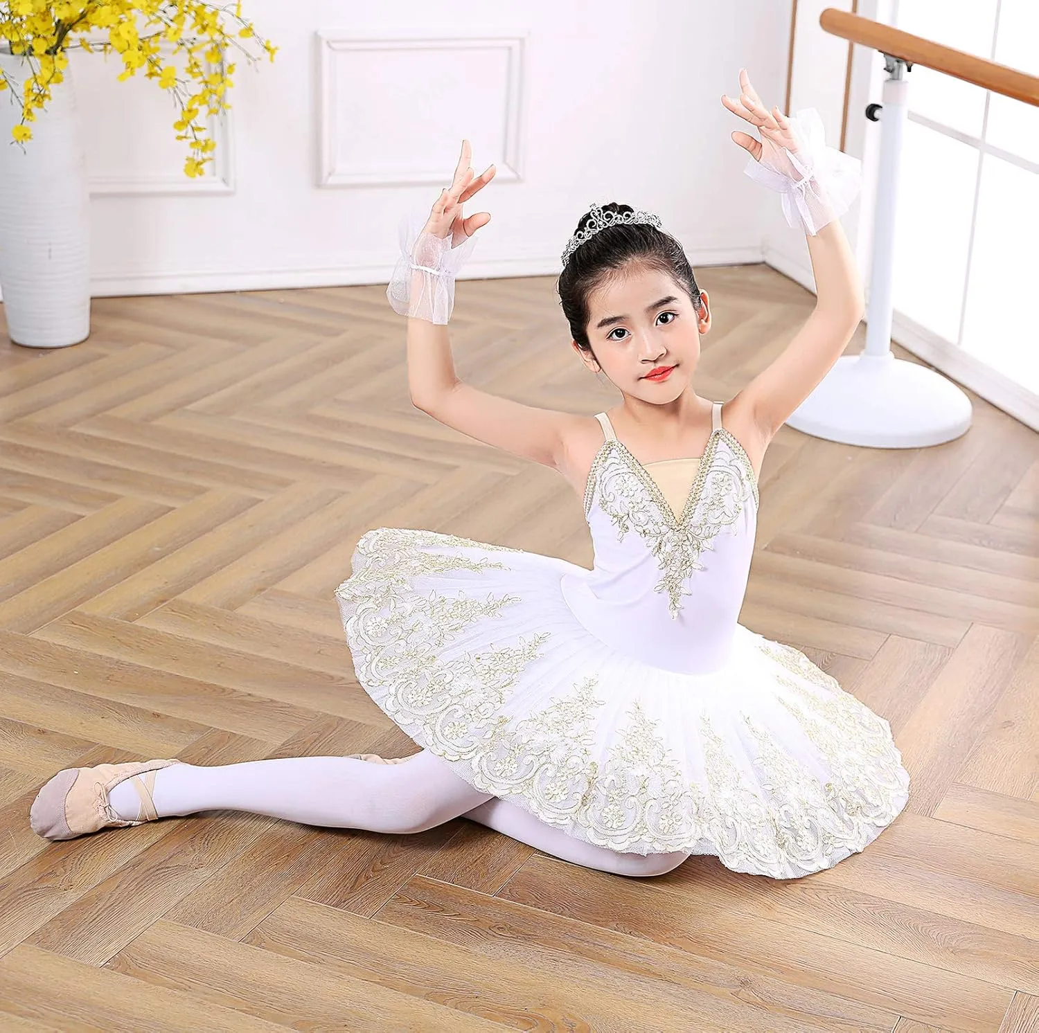 Girl's Camisole Skirted Leotard Ballet Lace Sequin Tutu Swan Costumes Competition Skirt Dress