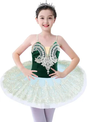 Girl's Camisole Skirted Leotard Ballet Lace Sequin Tutu Swan Costumes Competition Skirt Dress