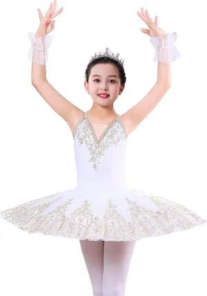 Girl's Camisole Skirted Leotard Ballet Lace Sequin Tutu Swan Costumes Competition Skirt Dress