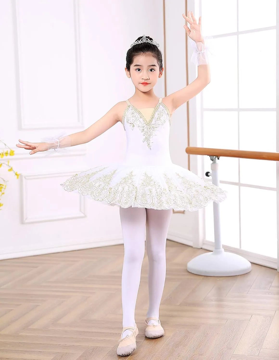 Girl's Camisole Skirted Leotard Ballet Lace Sequin Tutu Swan Costumes Competition Skirt Dress