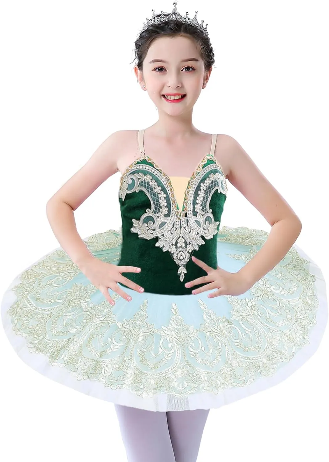 Girl's Camisole Skirted Leotard Ballet Lace Sequin Tutu Swan Costumes Competition Skirt Dress