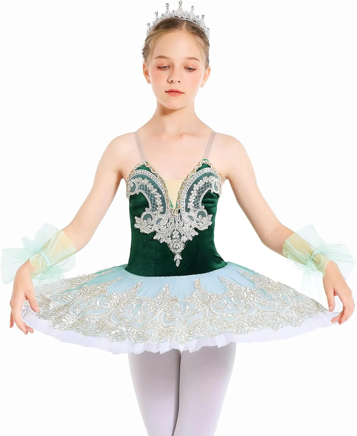 Girl's Camisole Skirted Leotard Ballet Lace Sequin Tutu Swan Costumes Competition Skirt Dress