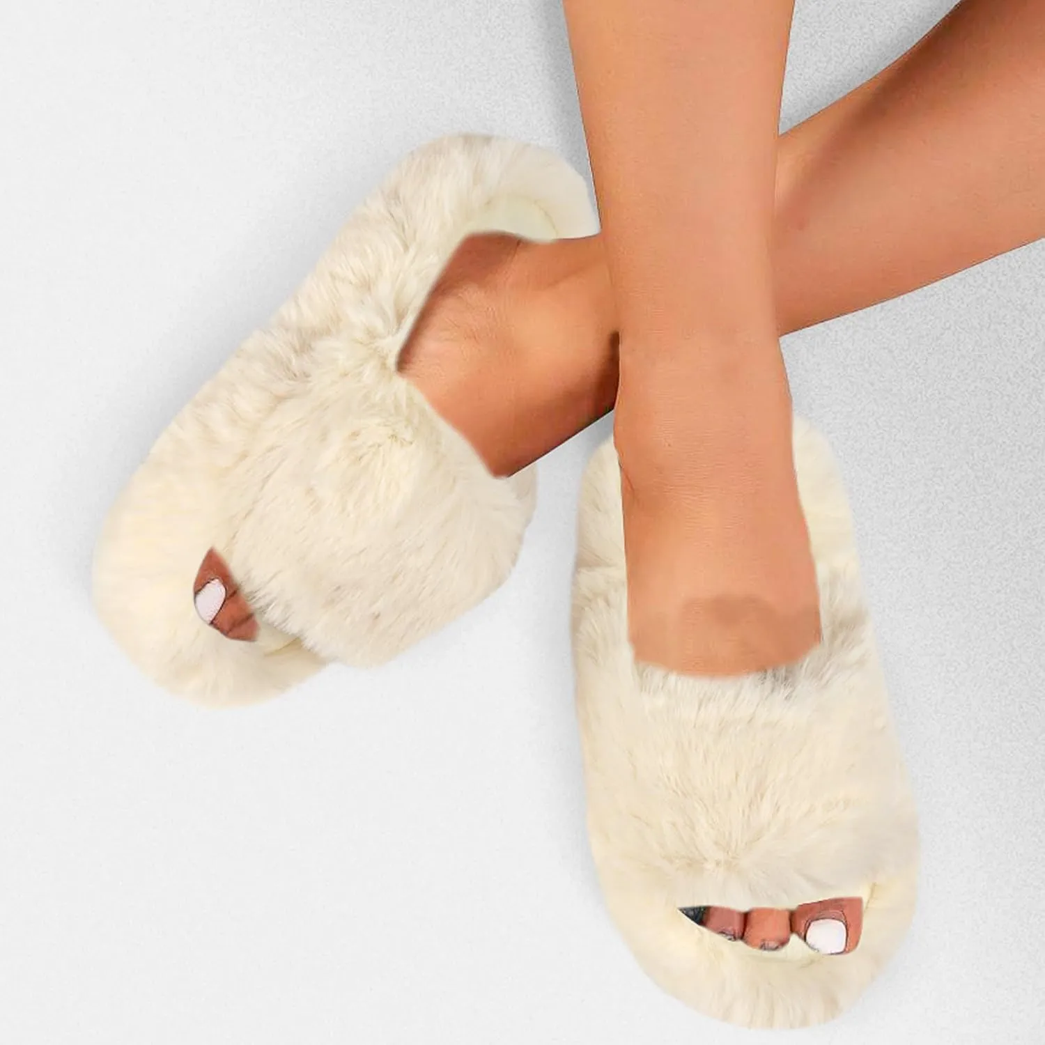 Girls Fuzzy Memory Foam Slippers Comfy丨Kids Fluffy Plush Open Toe House Slippers丨Slip On Furry Home Slides丨Indoor Outdoor Fur Flip Flop