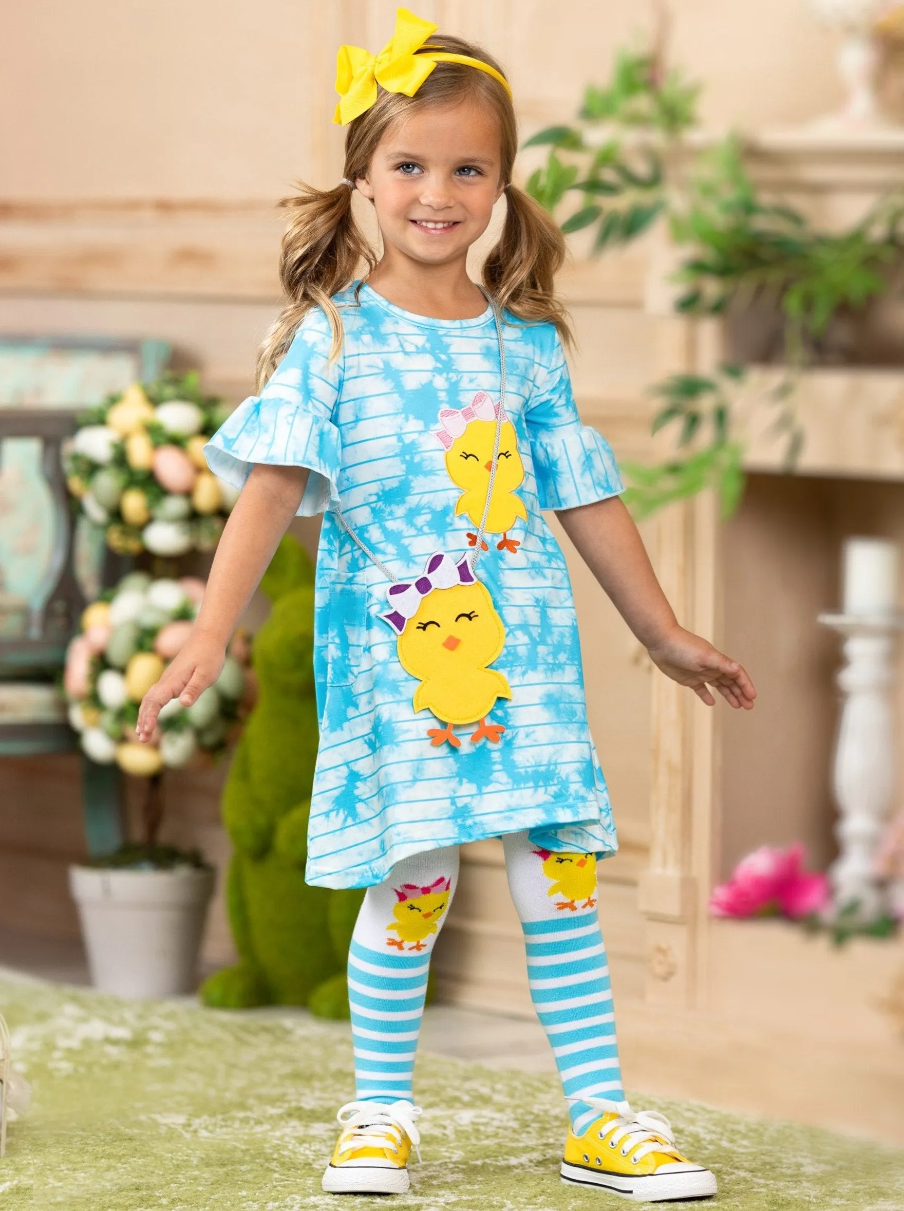 Girls More Tie Dye Please Easter Dress with Socks and Purse Set