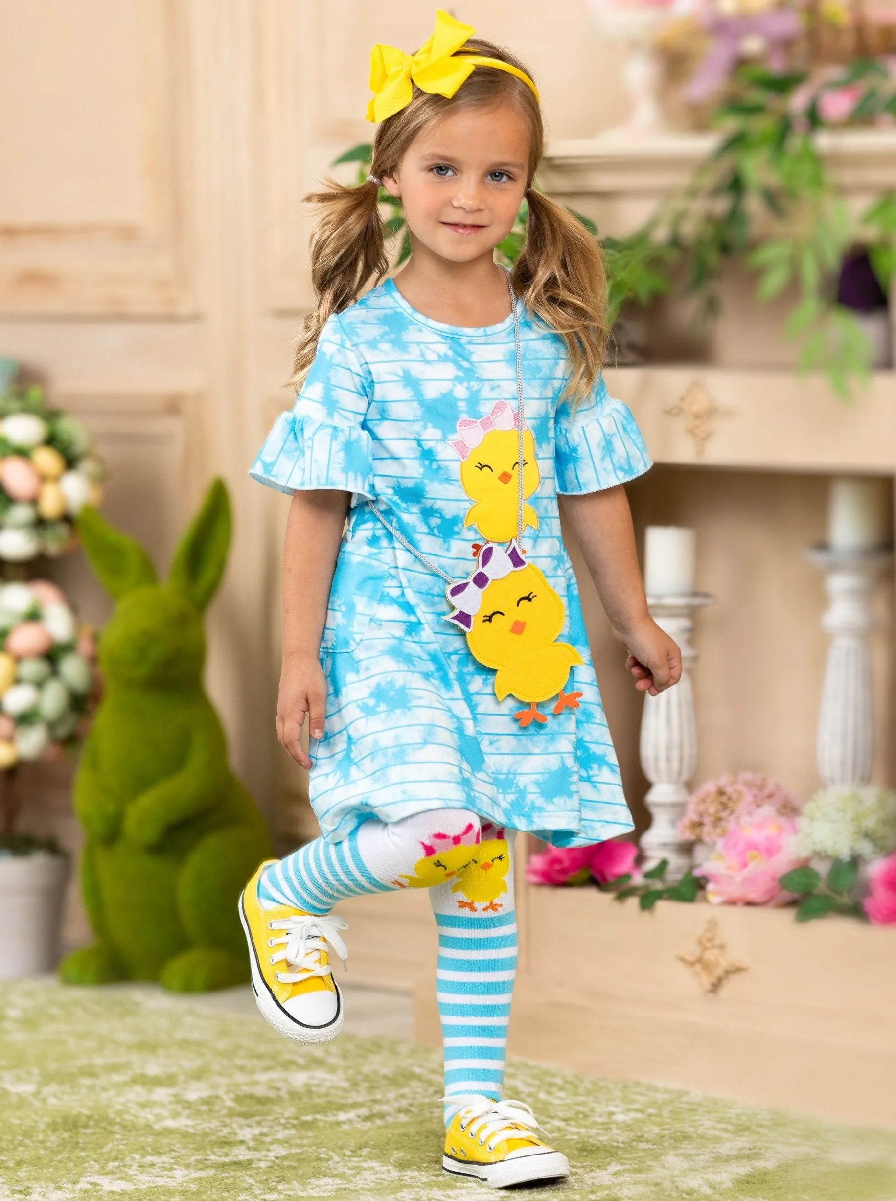 Girls More Tie Dye Please Easter Dress with Socks and Purse Set