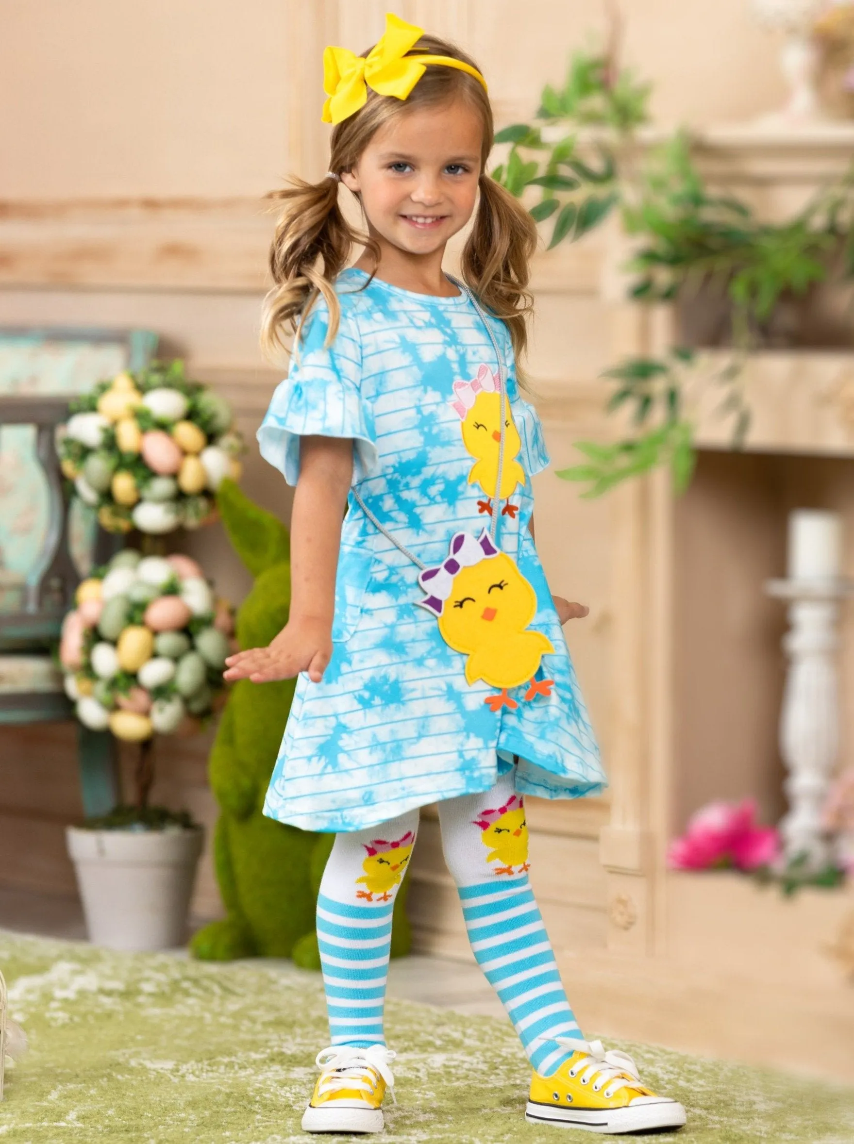 Girls More Tie Dye Please Easter Dress with Socks and Purse Set