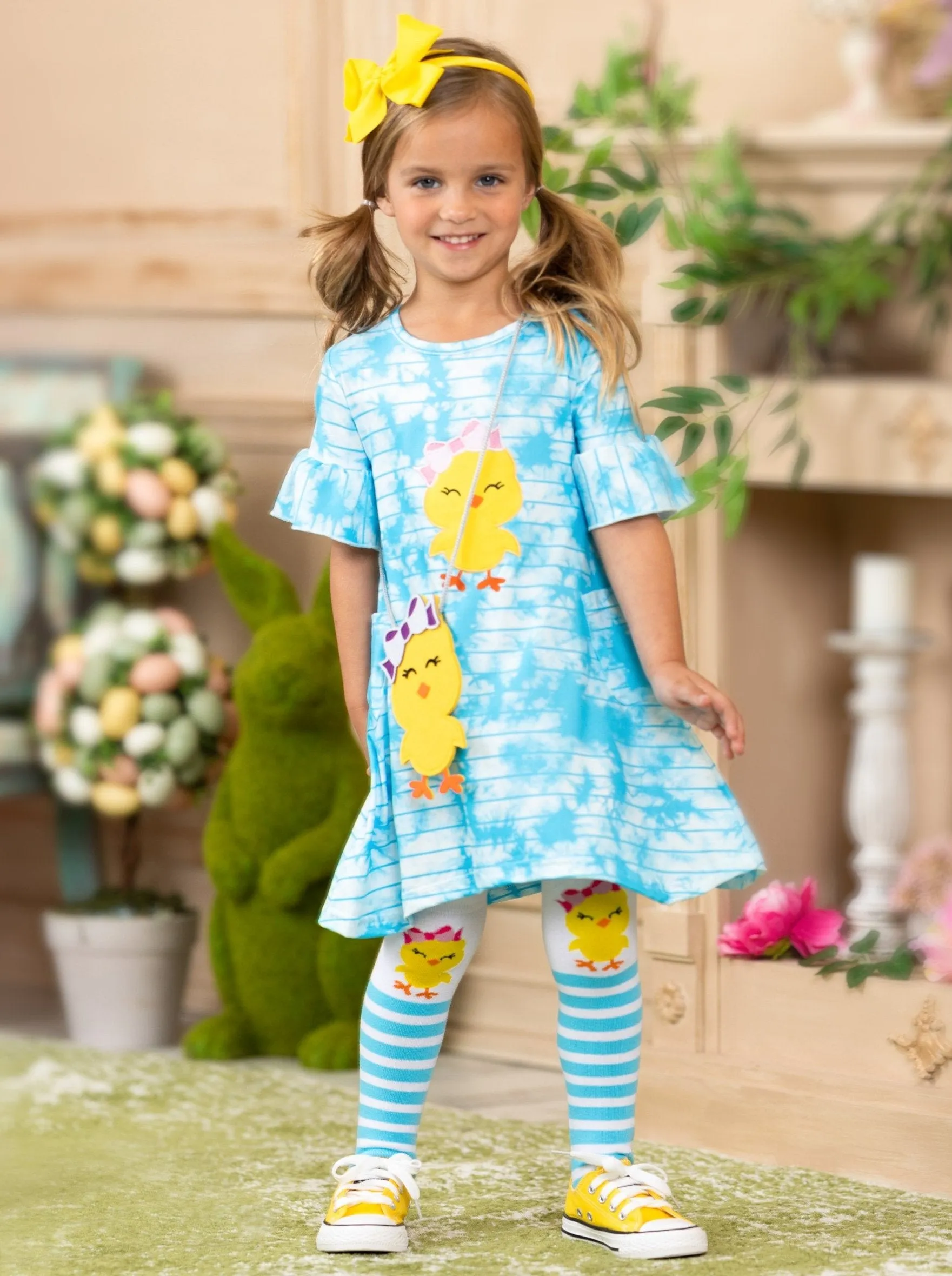 Girls More Tie Dye Please Easter Dress with Socks and Purse Set