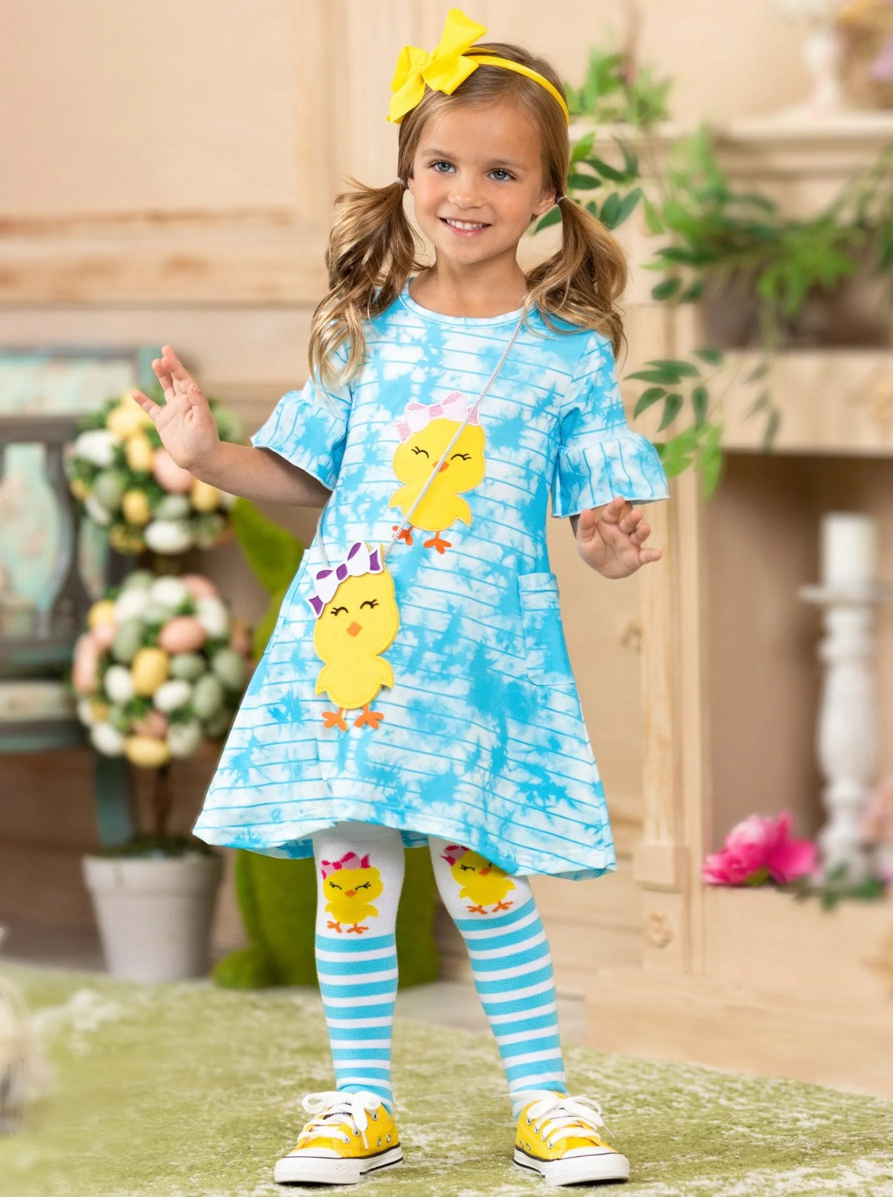 Girls More Tie Dye Please Easter Dress with Socks and Purse Set
