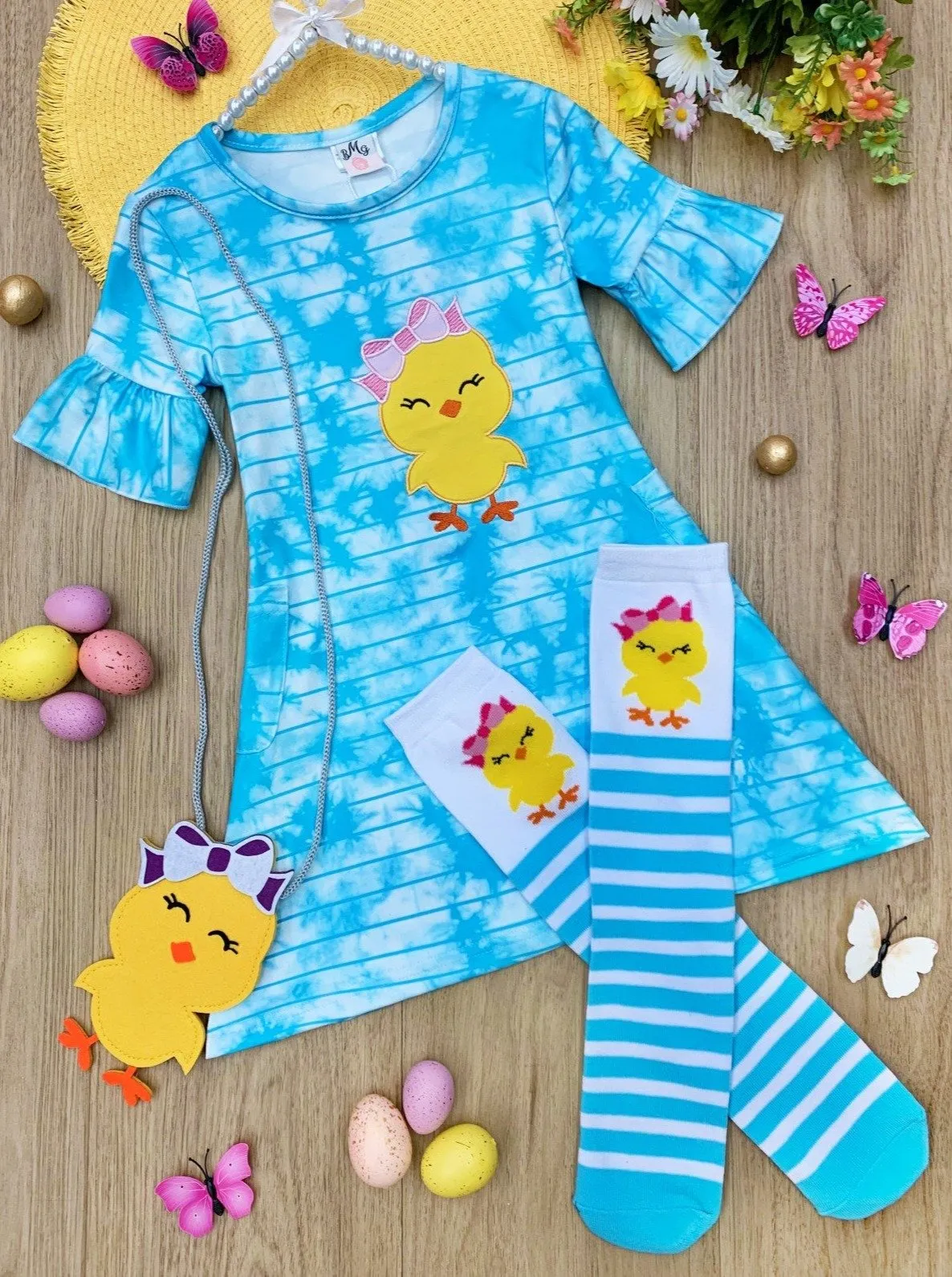 Girls More Tie Dye Please Easter Dress with Socks and Purse Set