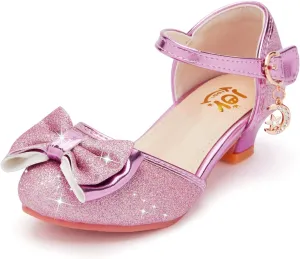 Glitter Girl Dress Shoes Fancy Princess Costume Shoes for Toddler Little Kid Round Toe Pretty Dressy Shoes with Charms Bow,1.2" Low Heel for Wedding Party