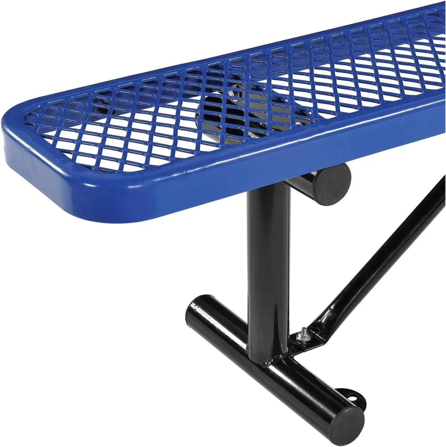 Global Industrial 6'L Heavy Duty Expanded Metal Mesh Flat Bench with Steel Frame, Portable Outdoor Bench, 1000 lbs Capacity, Blue, 72" L x 14-1/2"W x 18" H