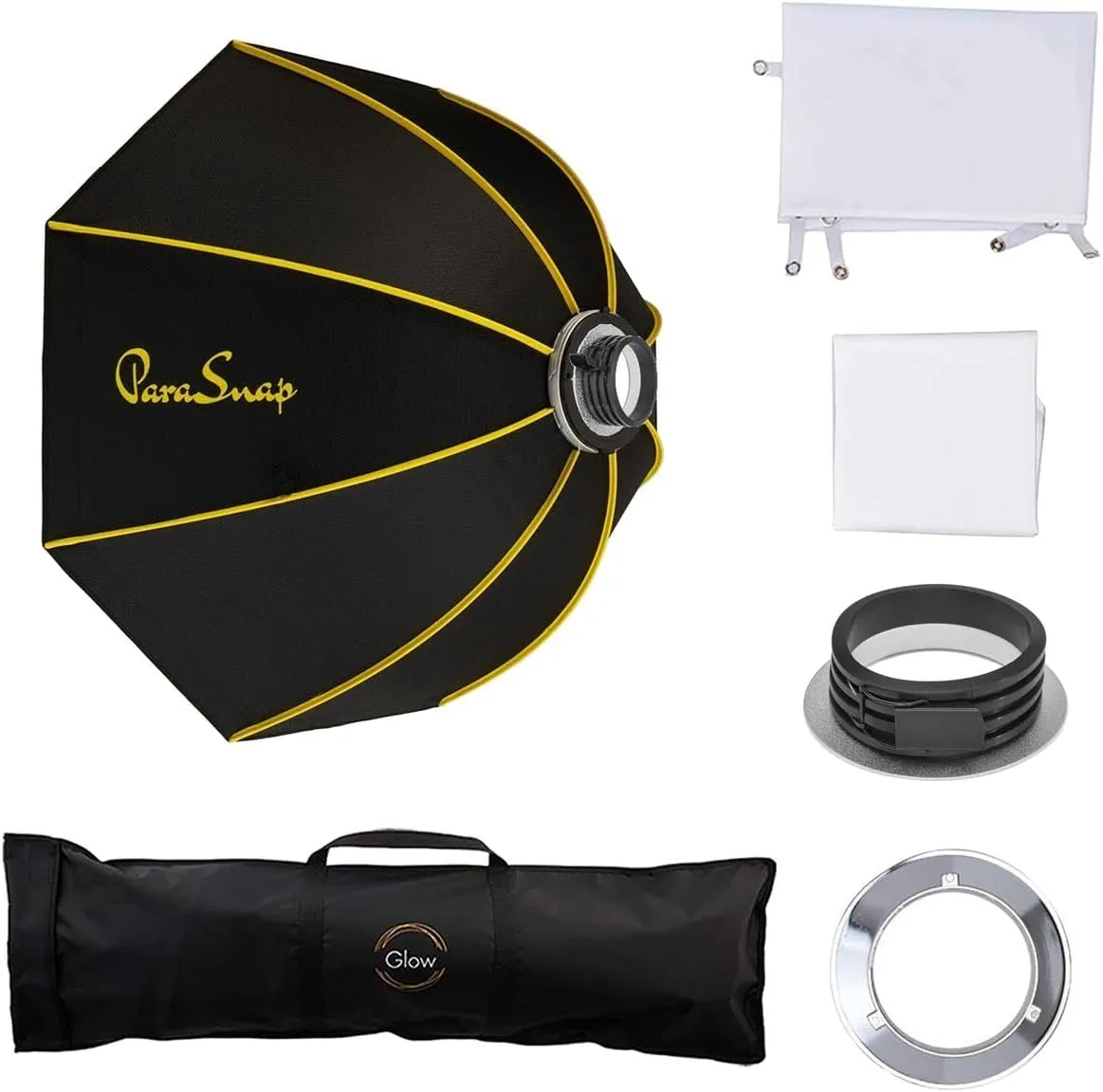 Glow ParaSnap 36" Octa SterlingFibre Bowens Mount Softbox with 144mm Profoto Mount Speedring, This Parabolic Softbox with Quick Speedring Swap is an Ideal Speedlight Round Soft Box