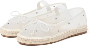 Goiphrri Mesh Mary Jane Flats for Women Platform Espadrilles Bow Knot Mary Janes Straw Mesh Ballet Flats for Women Flatform Dress Pumps