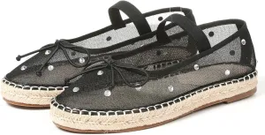 Goiphrri Mesh Mary Jane Flats for Women Platform Espadrilles Bow Knot Mary Janes Straw Mesh Ballet Flats for Women Flatform Dress Pumps