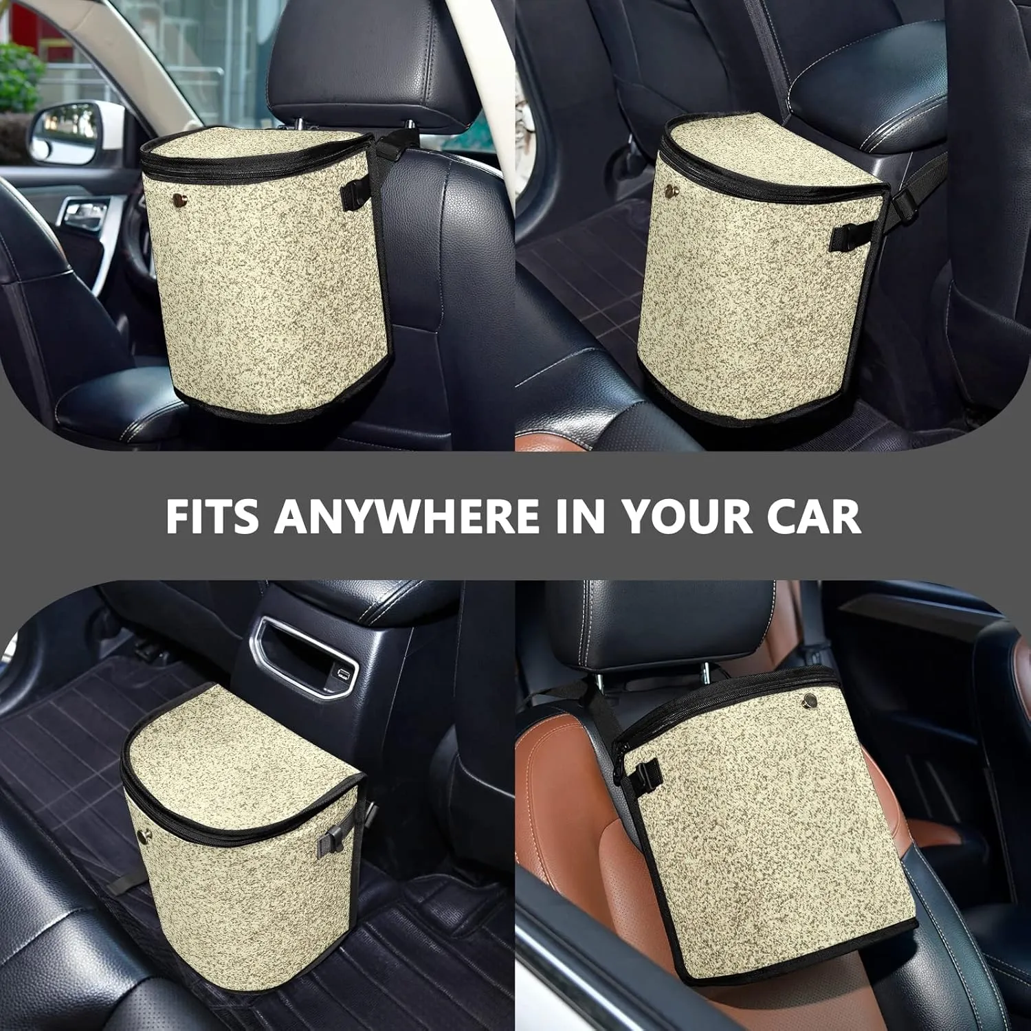 Gold Golden Glitter and Glare Pattern Spill-Proof Car Trash Can Organizer Hanging Large Auto Garbage Storage Bag Bin with Big Opening Lid Leakproof Waste Basket